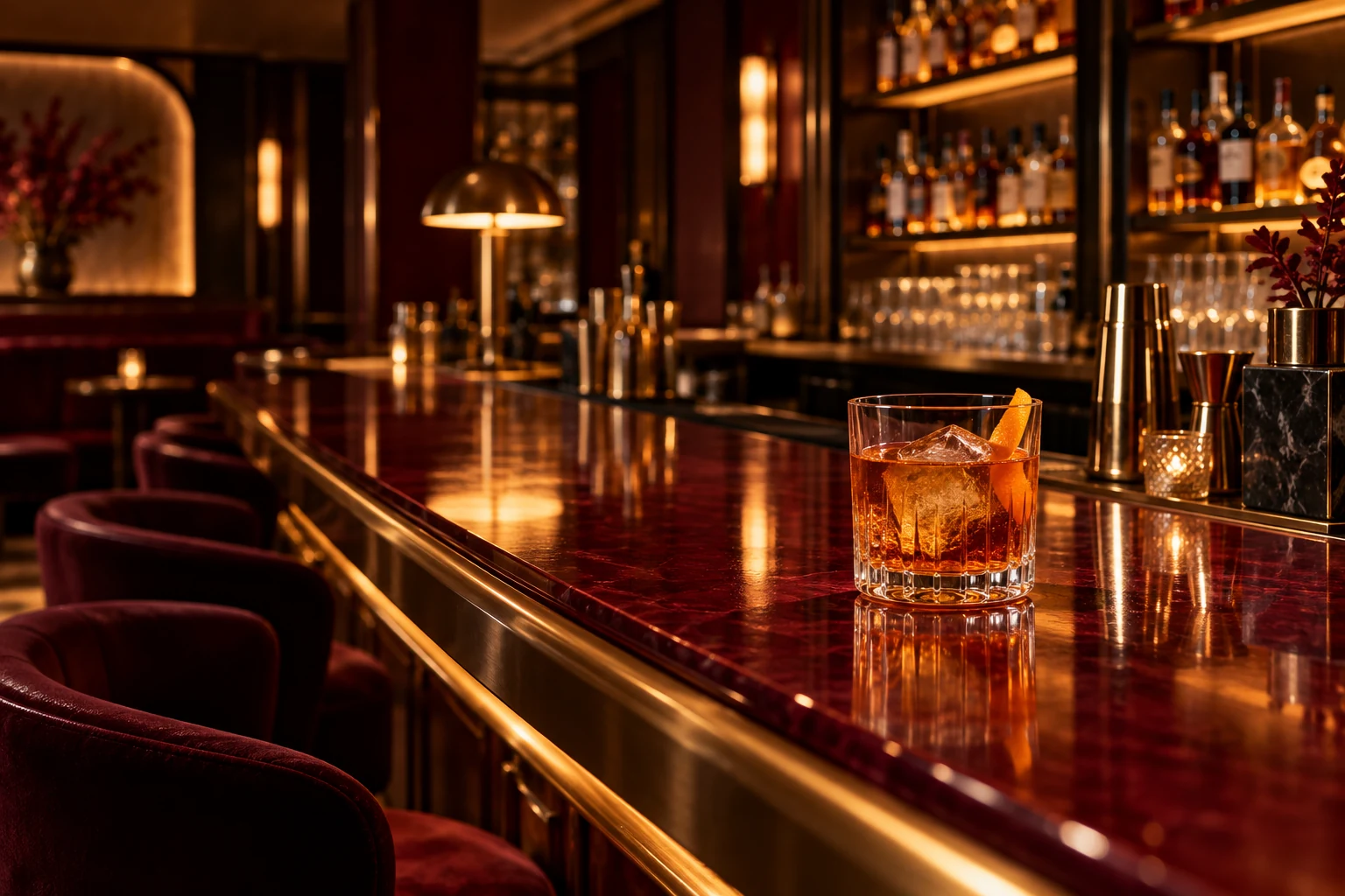 Коктейль на стойке камерного бара VESPER